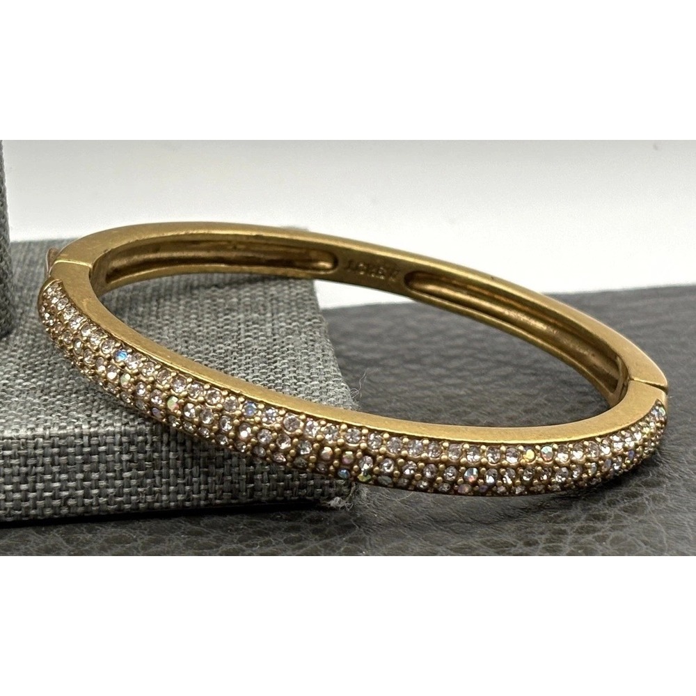 J. Crew Aurora Borealis AB Rhinestone Bangle Bracelet 7" Gold Tone